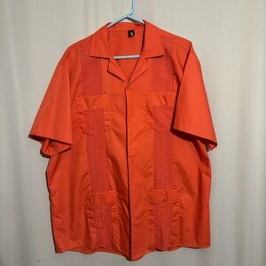 Men's Bright Orange Casual Short Sleeve Guayabera Shirt size XL VatPave